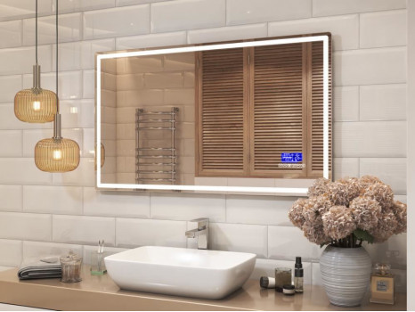 SMART зеркало в ванную комнату с подсветкой, часами и блютуз Анкона Смарт
